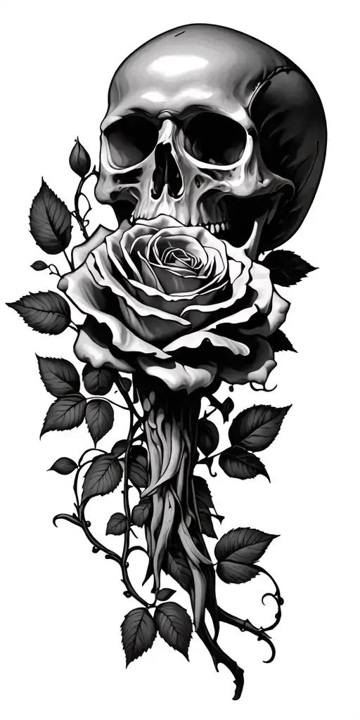 skull roses hands vines tattoo design idea