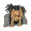 emo,depression,anxiety,darkness,introvert,lonely,suicidal,sad,dark skinned male,dyed short dreads fully hiding face,teen tattoo design idea