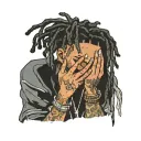 emo,depression,anxiety,darkness,introvert,lonely,suicidal,sad,dark skinned male,dyed short dreads fully hiding face,teen tattoo design idea