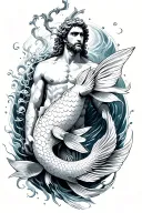 Poseidon with koi fish tattoo design idea