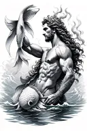 Poseidon with koi fish tattoo design idea