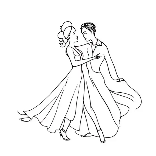 couple dancing line art minimal unisex tattoo design idea