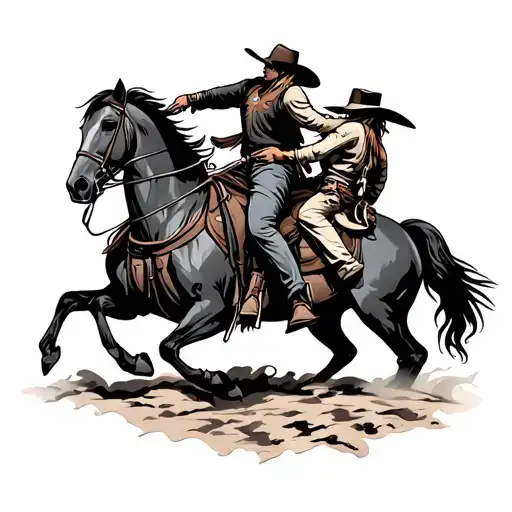 cowboys and Indians fighting on horse back tattoo design idea