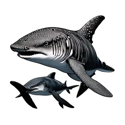 2 whale sharks swimming (1 baby 1 adult)  tattoo design idea