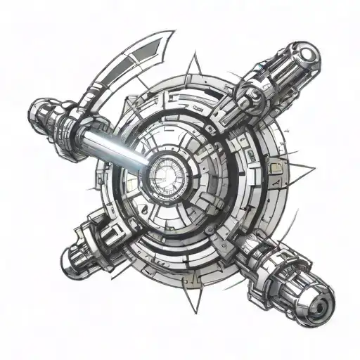 a light saber piercing iron man arc reactor tattoo design idea