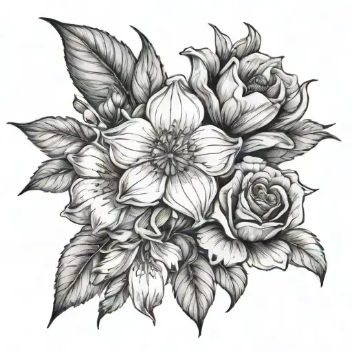 birth flowers. April June July October flower bought with diamond  tattoo design idea