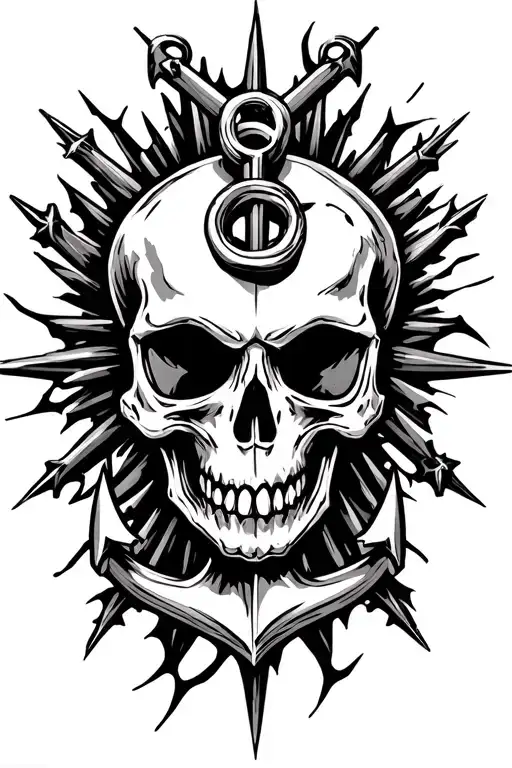 (skull anchor, facing forward, sharp defined teeth:1.4),  (8-pointed chaos star low contrast directly behind vector art) tattoo design idea