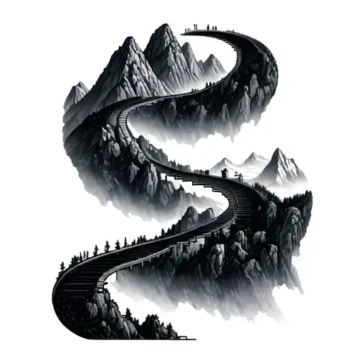2-3 mountains with the Frank Ocean Endless staircase spiral around the mountains  tattoo design idea