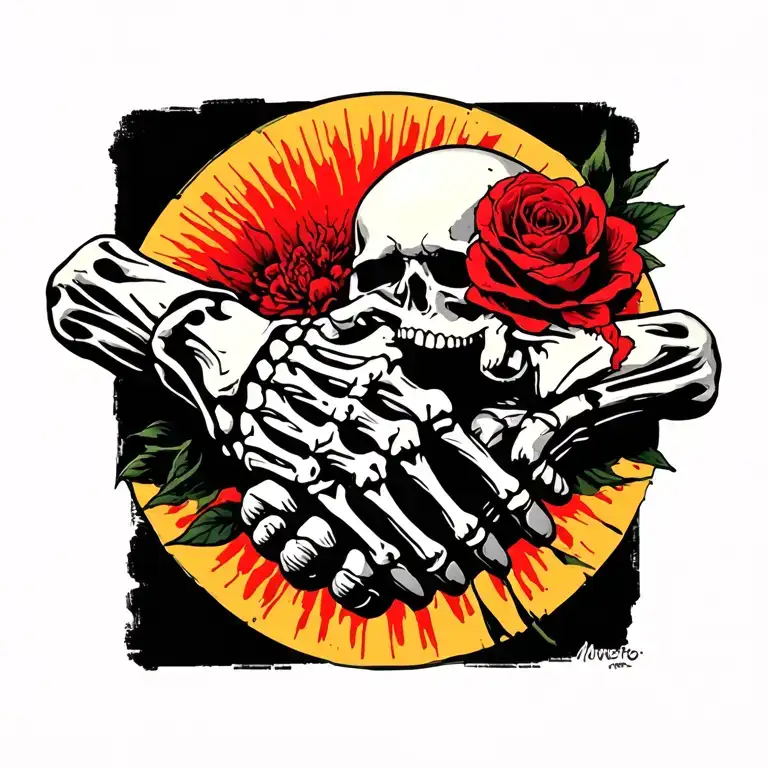 memento mori memento vivere skeleton hand shakes human hand tattoo design idea