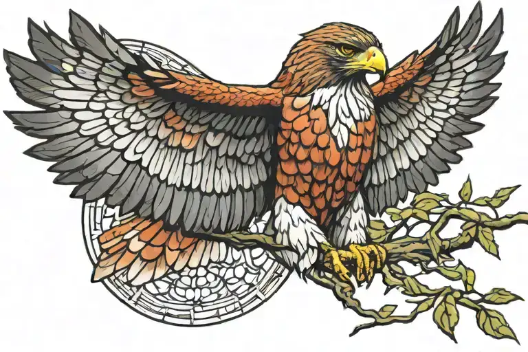 stained glass red tail hawk tattoo design idea
