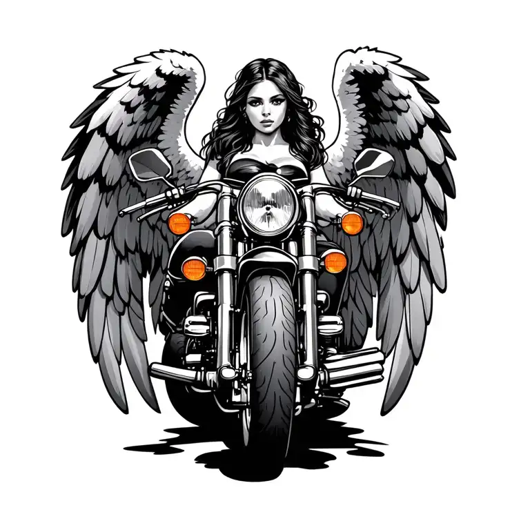 Motorcycle Angel wings women tattoo design idea