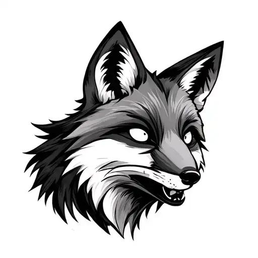 fox with white eyes and mouth open tattoo design idea