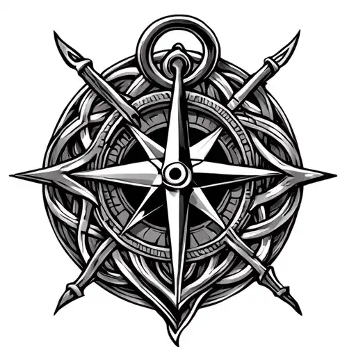 Celtic anchor and compass intertwined within tattoo design idea