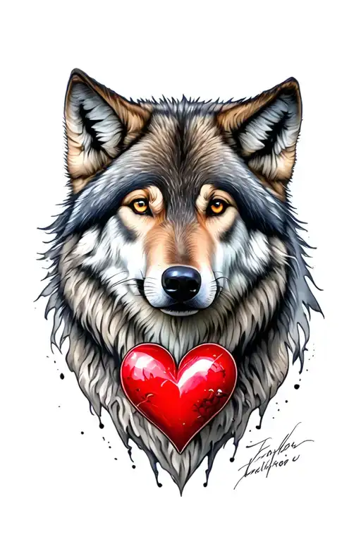 Wolf with heart tattoo design idea