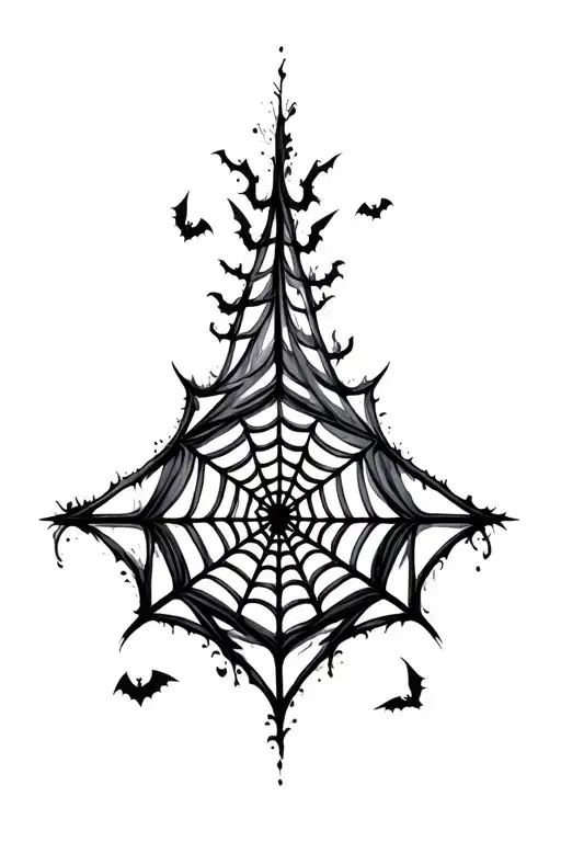 spiderweb Wicca bats flying tattoo design idea