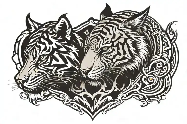 a tiger figthing a wolf tattoo design idea
