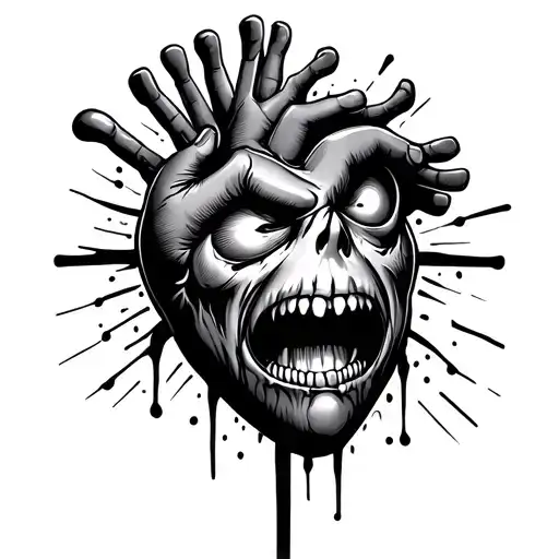heart in hand with rage face tattoo design idea