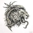 Lion fighting with snake tattoo design idea