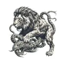 Lion fighting with snake tattoo design idea