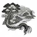Japanese river flowing lines tattoo design idea