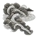 Japanese river flowing lines tattoo design idea