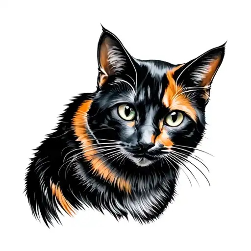 black + orange cat on fence tattoo design idea