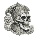 tarot card the emperor, with the face of a cracked skull, shouting, looks angry tattoo design idea