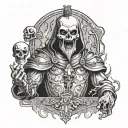 tarot card the emperor, with the face of a cracked skull, shouting, looks angry tattoo design idea