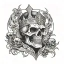 tarot card the emperor, with the face of a cracked skull, shouting, looks angry tattoo design idea