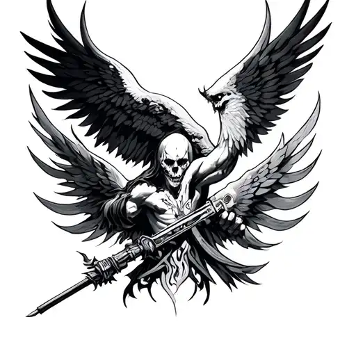 heaven and hell war tattoo design idea