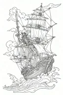 skeleton pirate going down with his ship in a storm tattoo design idea