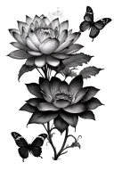 flowers and lotus flower and butterflies tattoo design idea