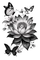 flowers and lotus flower and butterflies tattoo design idea