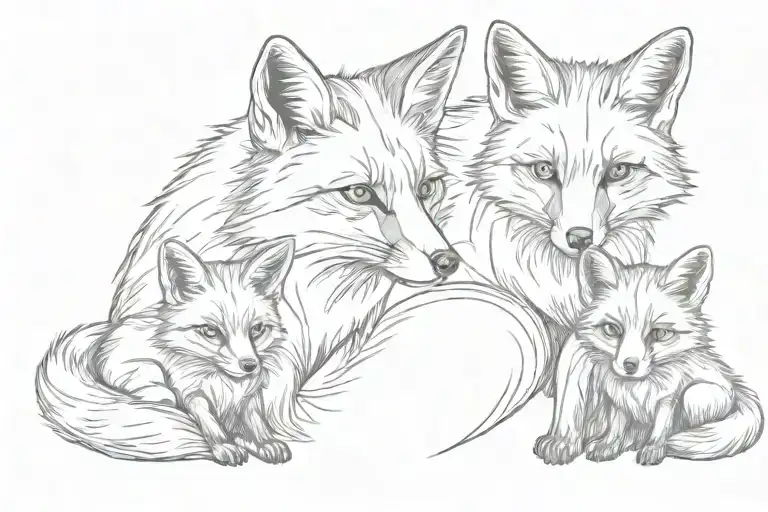 fox with two fox babys tattoo design idea