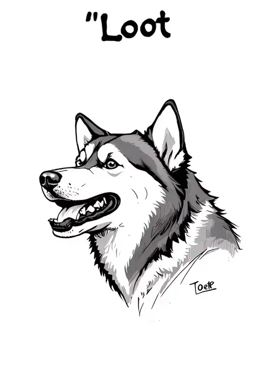 "Loot" baby husky with missing front teeth tattoo design idea