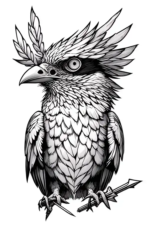 bird with blindfolded eyes stabbed with arrow piercing chest tattoo design idea