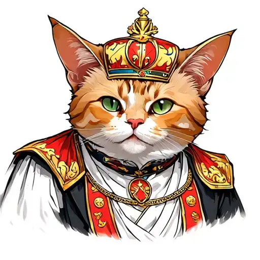fat orage cat in royal garb tattoo design idea