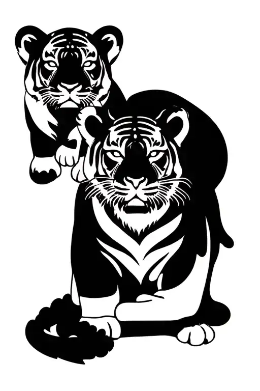 tiger with 2 cubs tattoo design idea