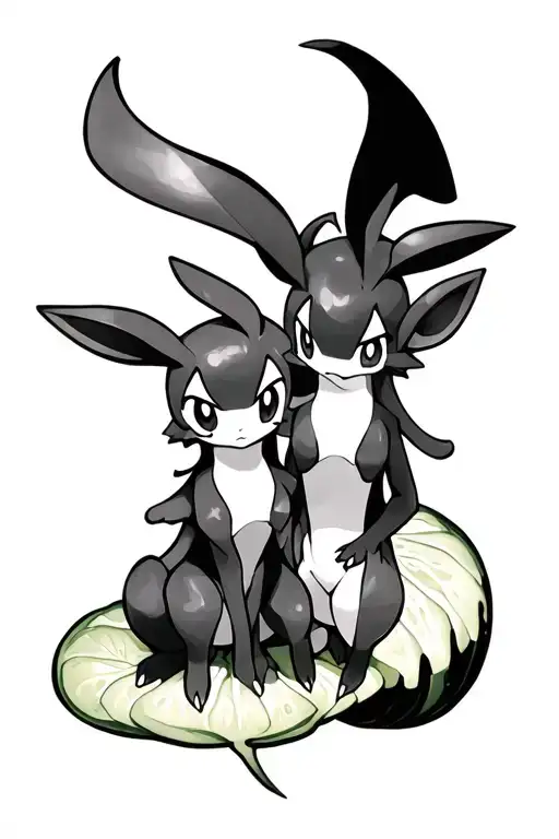 Pokemon Noctali and Phylalie on a vegetable background love tattoo design idea