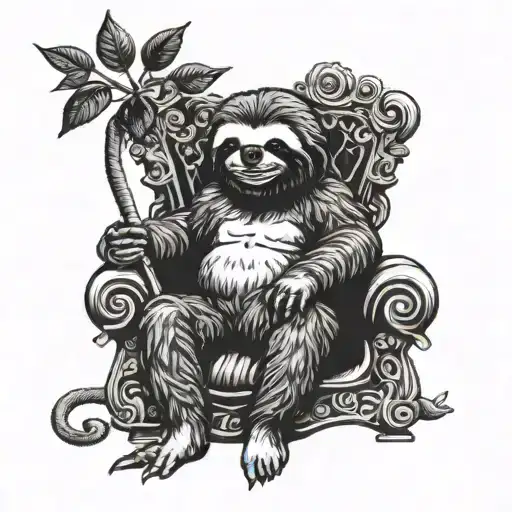 evil sloth sitting on a throne tattoo design idea