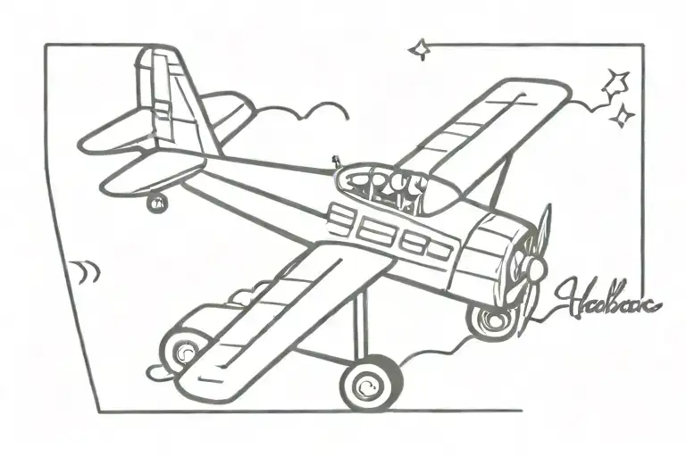 words Hard Fought Hallelujah with a small airplane and a small tractor around it tattoo design idea