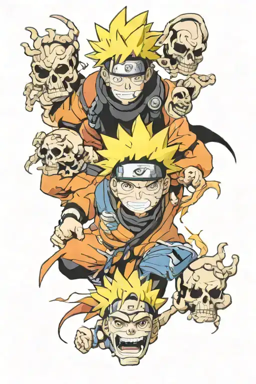 Naruto character, skulls, goku tattoo design idea