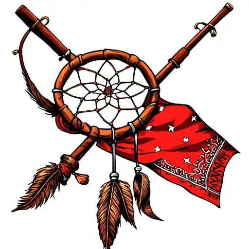 red bandana dream catcher fishing poles tattoo design idea