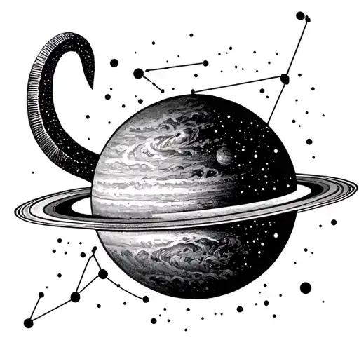 Capricorn Constellation with Saturn	•	Design: A fine-line Capricorn constellation, with the Capricorn ♑ sign tattoo design idea