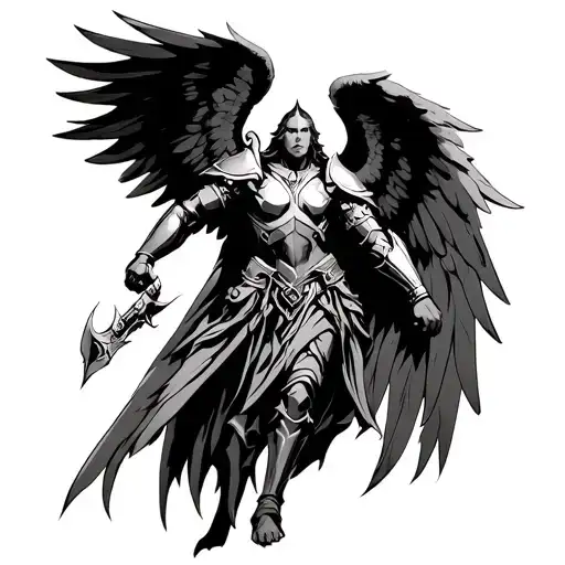 archangel tyreal armored warrior angel tattoo design idea