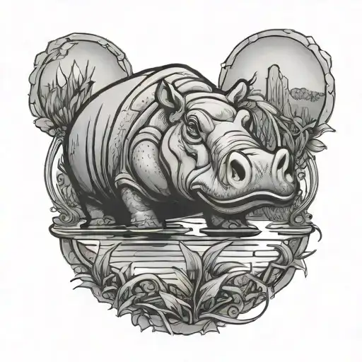 hippo swamp tattoo design idea