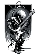Xenomorph playing bass guitar tattoo design idea
