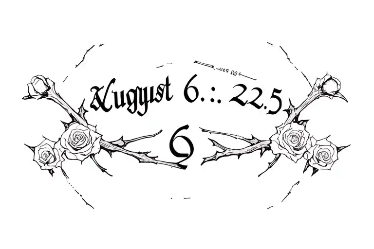 "August 6. 2025" skulls and rose thorns tattoo design idea