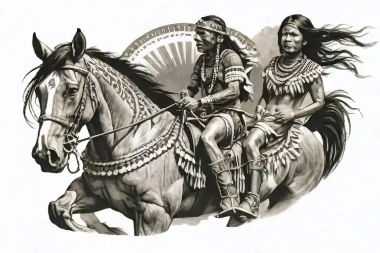 indigenous lady on horse tattoo design idea