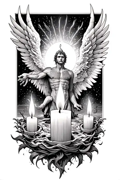 Icarus, sun and candle burning tattoo design idea